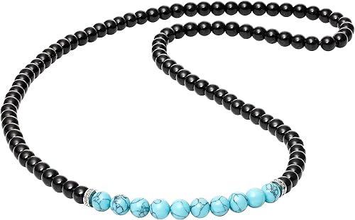 XHUUU Collares largos de obsidiana negra para mujeres y hombres, collar de cristal turquesa creado para meditación o yoga, cristales y piedras