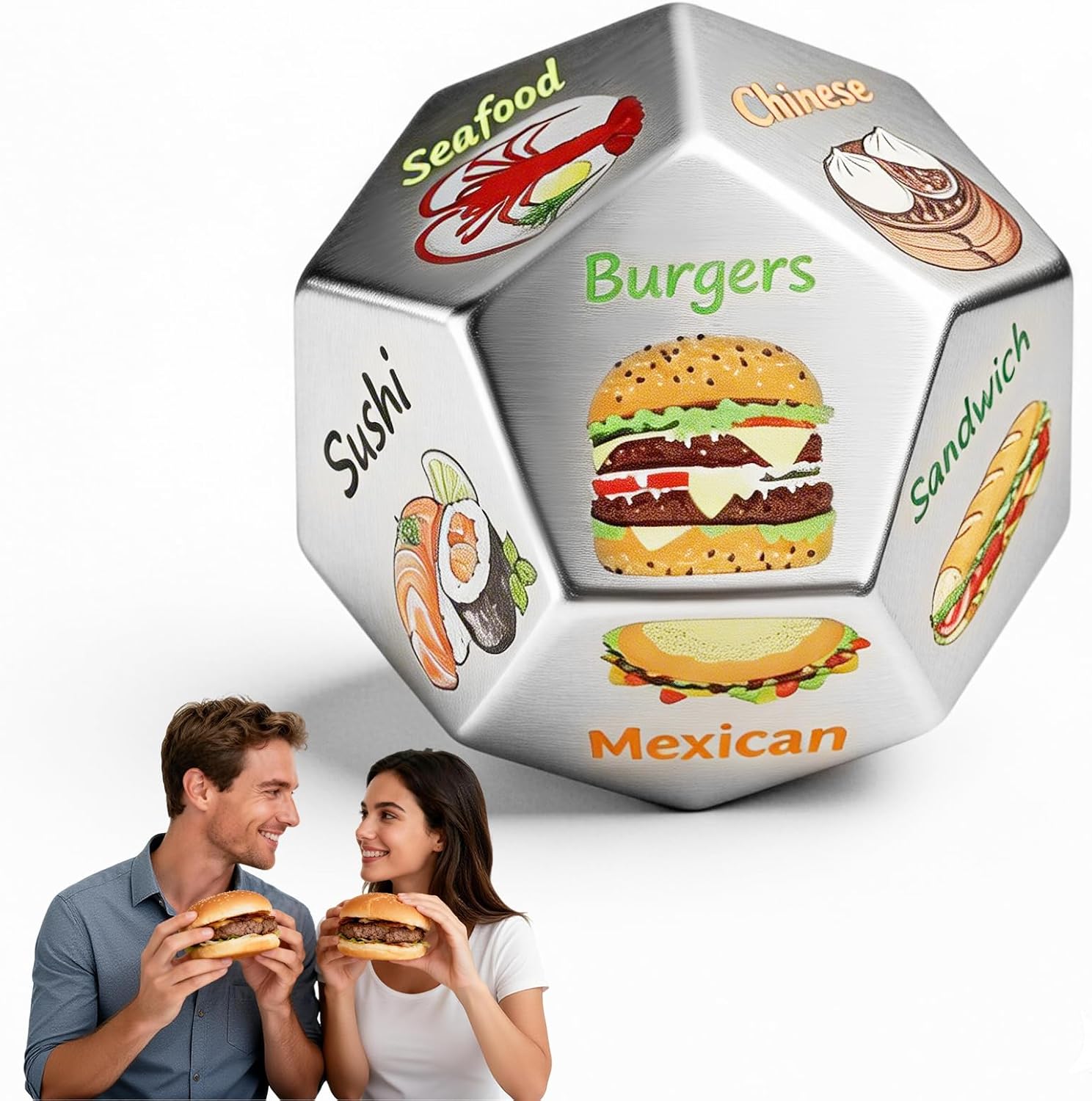 12 Sided Aluminum Food Dice - Premium Meal Decision Dice for Kitchen, for Men Women, Unique Food Choices Dice for Home Cooking, Fun Kitchen Gadgets for Anniversary Birthday Gifts