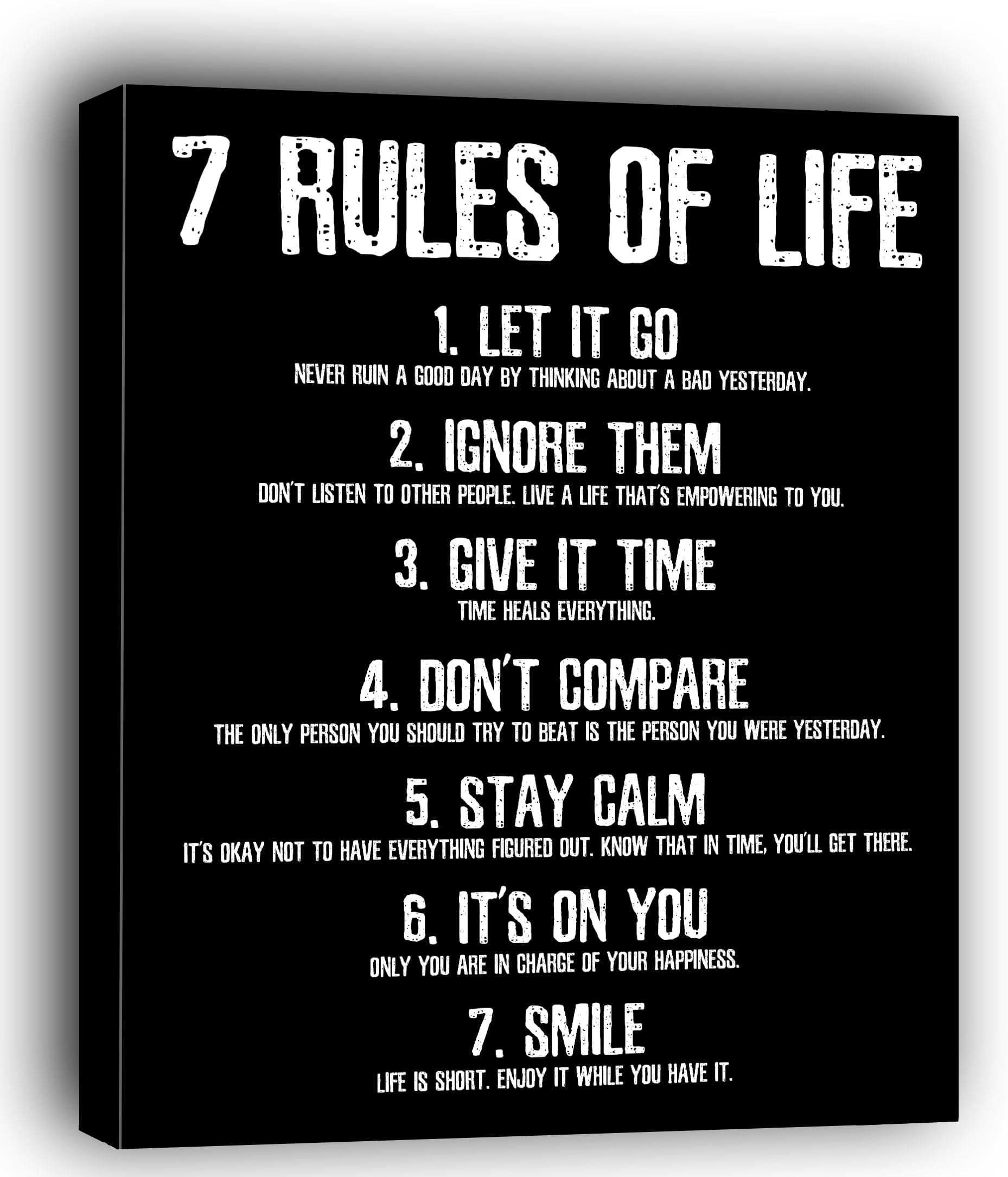 HoneyKICK Motivation Poster 7 Rules Of Life 11 x 14 In Unframed Cardstock, Minimalist Black And White Motivational Wall Art, Inspirational Posters And Motivational Posters For Office, or Home