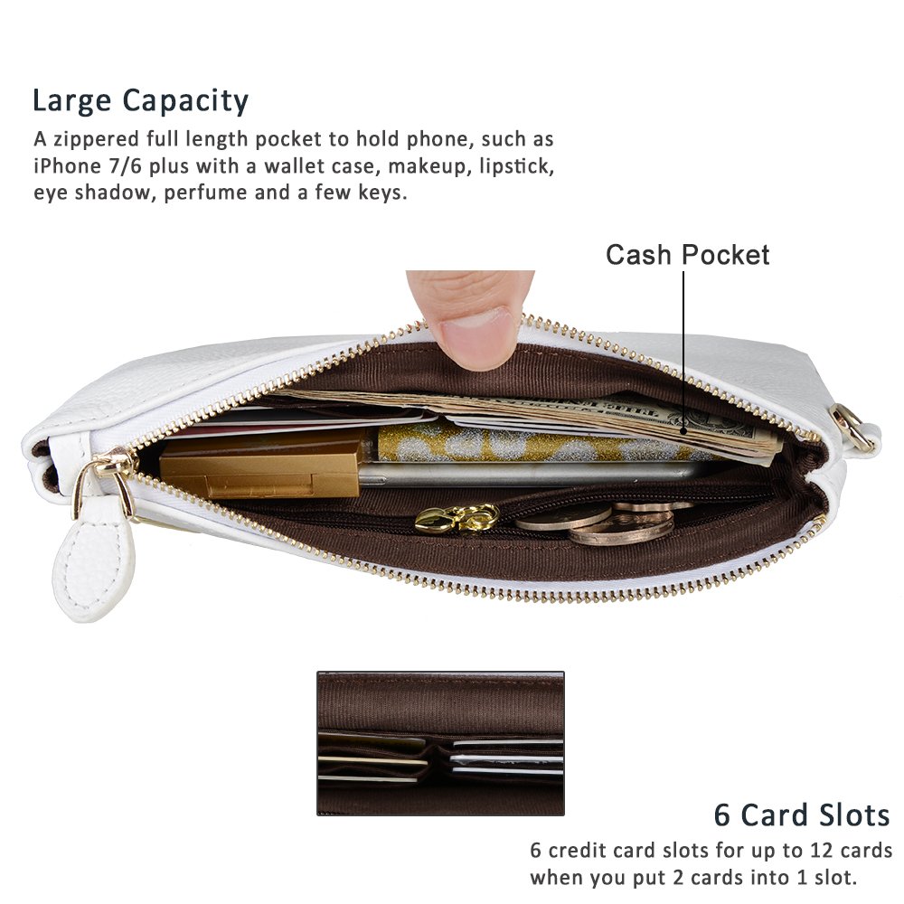 befen Bolso de mano de cuero para mujer, bolso de mano para teléfono celular, bolso de mano acolchado de piel de cordero con correa de muñeca y correa para el hombro