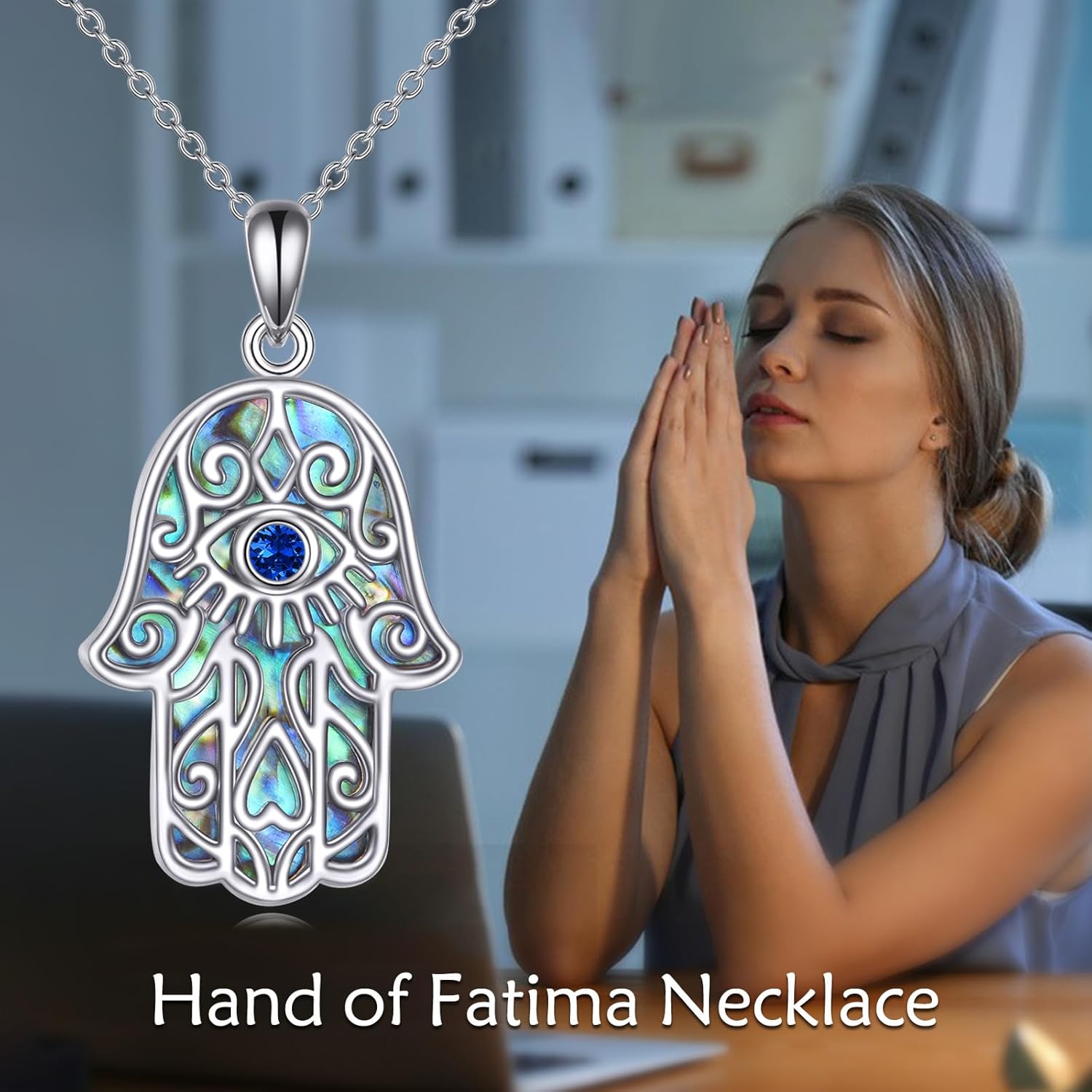 VONALA 925 Sterling Silver Hamsa Hand Pendant Necklace Evil Eye Necklace Fatima Protecetion Necklace Amulet Spiritual Jewellery Gifts for Women