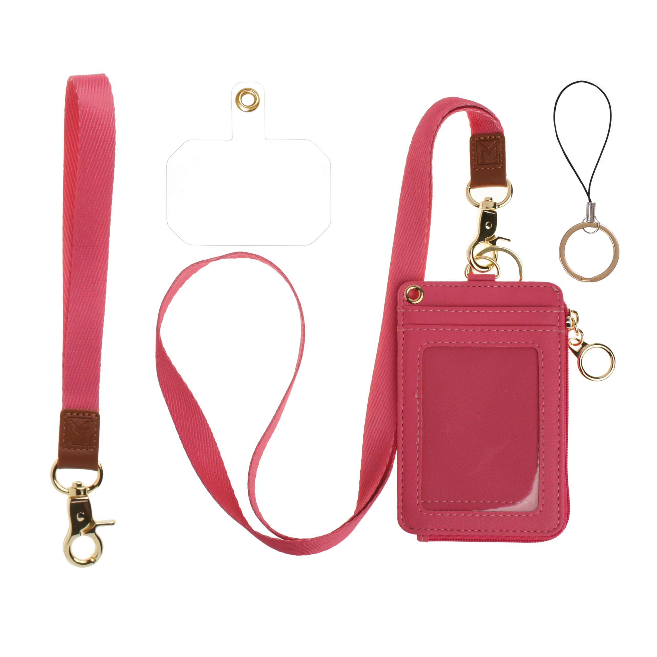 Mondo Designs 2-in-1 ID Badge Holder & Lanyard Wallet - Multi-Use Womens Small Wallet with Removable Wristlet & Neck Lanyard, Clear Window, 5 Card Slots, Phone Holder, Ring Keychain - Hot Pink