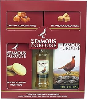 Whisky Gift Set - The Famous Grouse Hamper, The Famous Grouse Scotch Whisky Miniature, Shortbread, Chocolate Truffle Bar, Toffees, Fudge - Blended Malt Scottish Whisky Gifts, Whiskey Gift Sets for Men