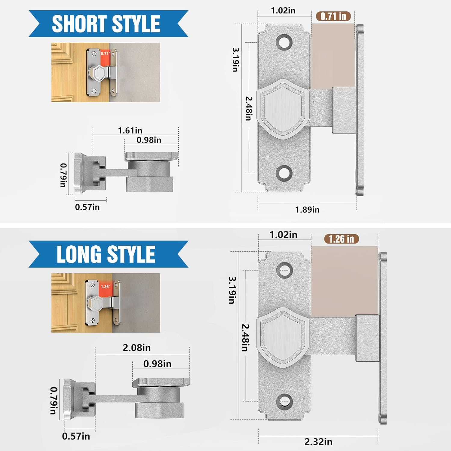 90 Degree Flip Barn Door Lock, Sturdy 304 Stainless Steel Gate Latch, Home Security Sliding Door Lock for Barn, Bathroom, Bedroom, Cabinet, Garage, Garden, Fence (Long Silver-2pcs)