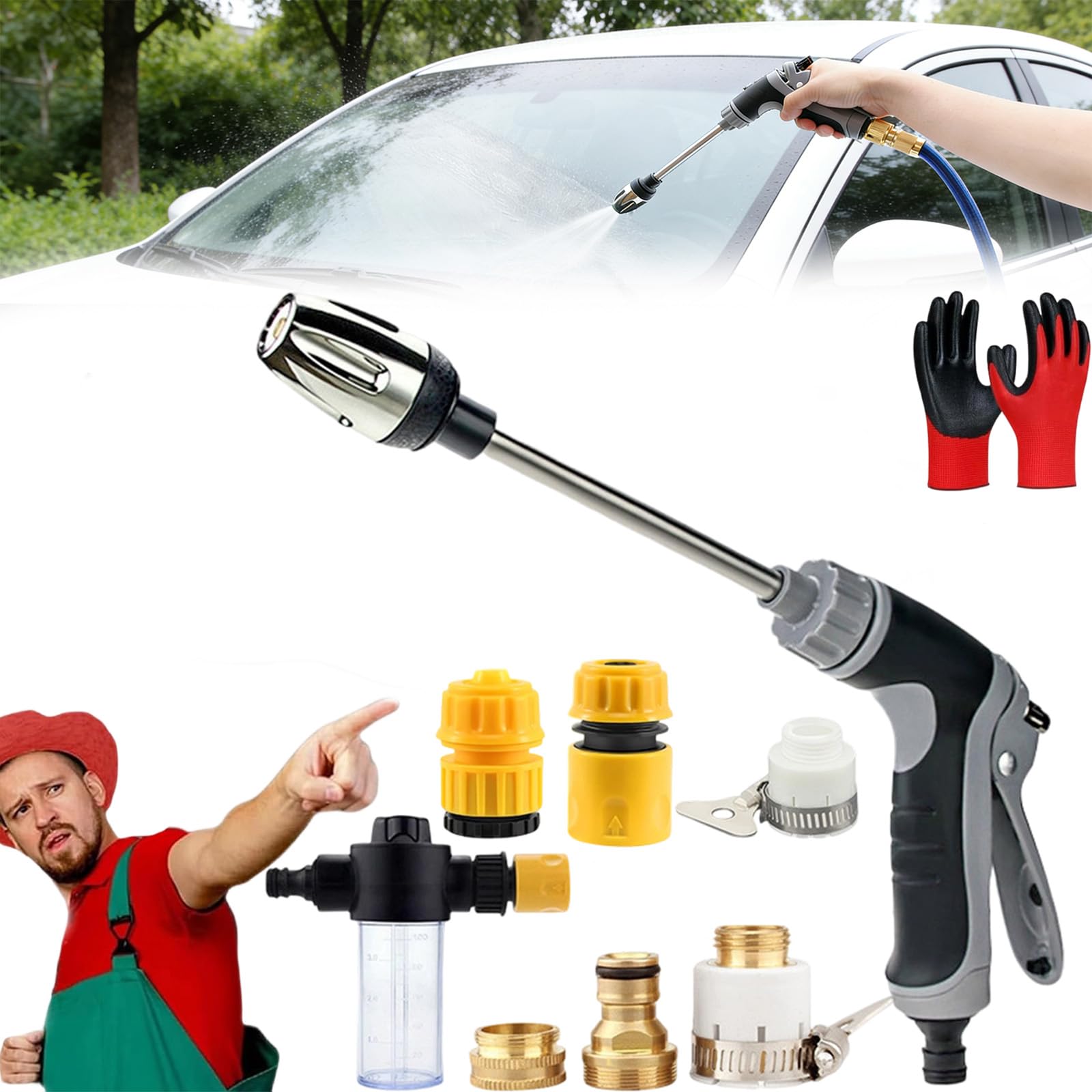 Pressure Washer - 15x More Powerful Than Hoses, Portable Jet Washer Cordless for Three Spray Modes - With Stainless Steel Universal Hose Fit, Power Washer for Patio & Car (E)
