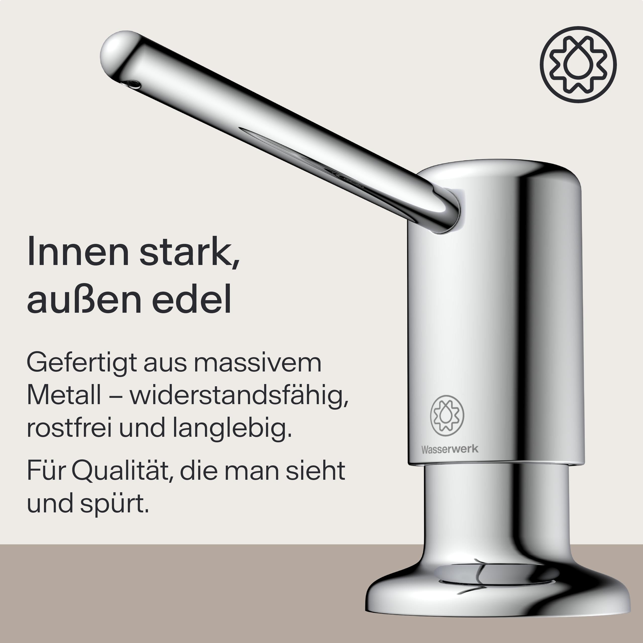 Seifenspender Chrom | Einbau Seifenspender Küche | Spülmittelspender Küche Einbau | hochwertiges Messing | Made in Germany