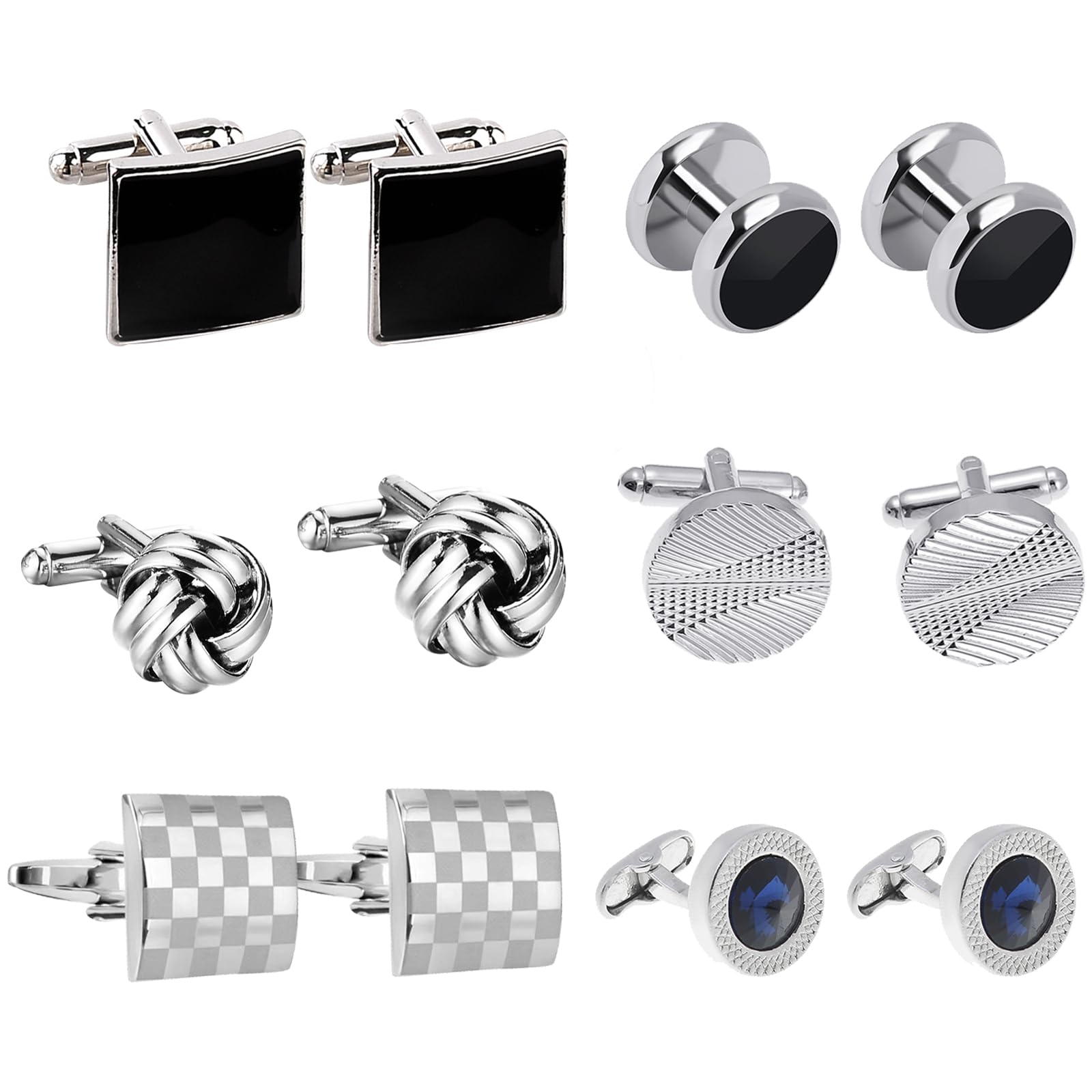 DKDDSSS 6 Pares Gemelos Camisa Hombre, Gemelos de Acero Inoxidable, Gemelos Clásicos para Hombres, Moda Retro Rayas Gemelos, para Negocios, Boda, Fiesta