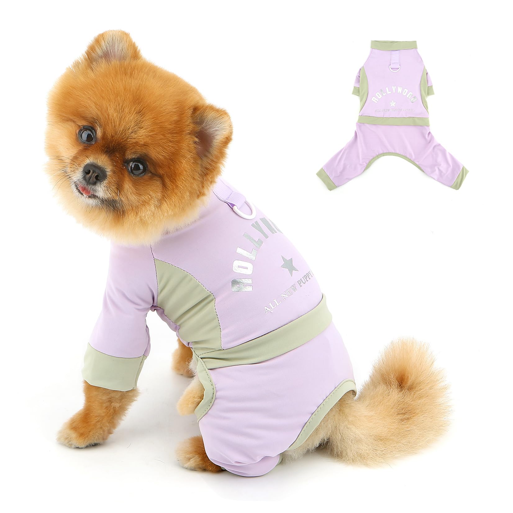 PAIDEFUL Cooling Dog Jumpsuit for Small Dogs UV Sun Protection Puppy Clothes Soft Breathable 4 Legged Doggie Apparel Solid Pet Pajamas Summer Chihuahua Sweatshirts Cute Cat Pullove D-ring,Purple,M