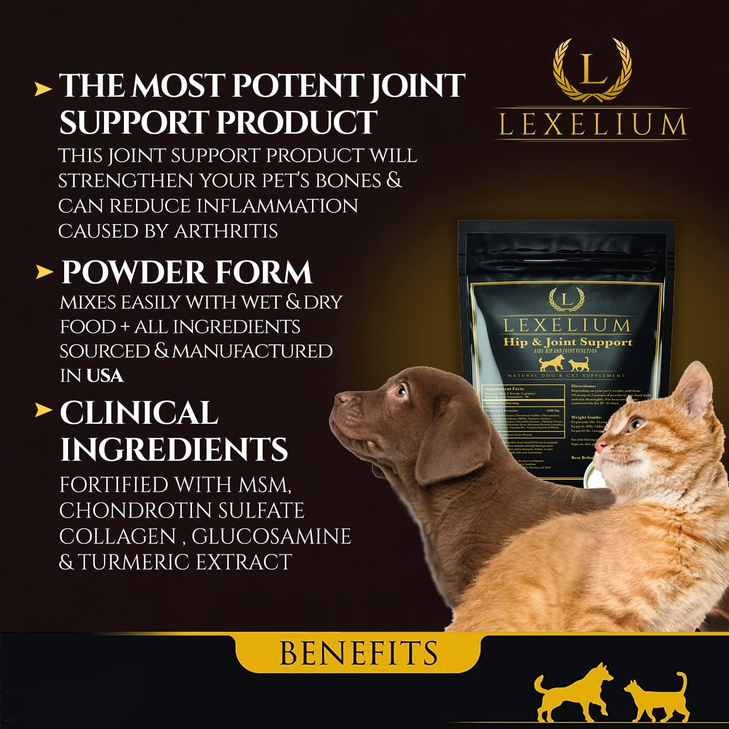 Joint Supplement for Dogs & Cats - Chondroitin Sulfate, Turmeric, MSM, Glucosamine & Calcium for Healthy Bones & Optimal Skeletal Function - Optimal Joint Care to Help w/Arthritis- 200g