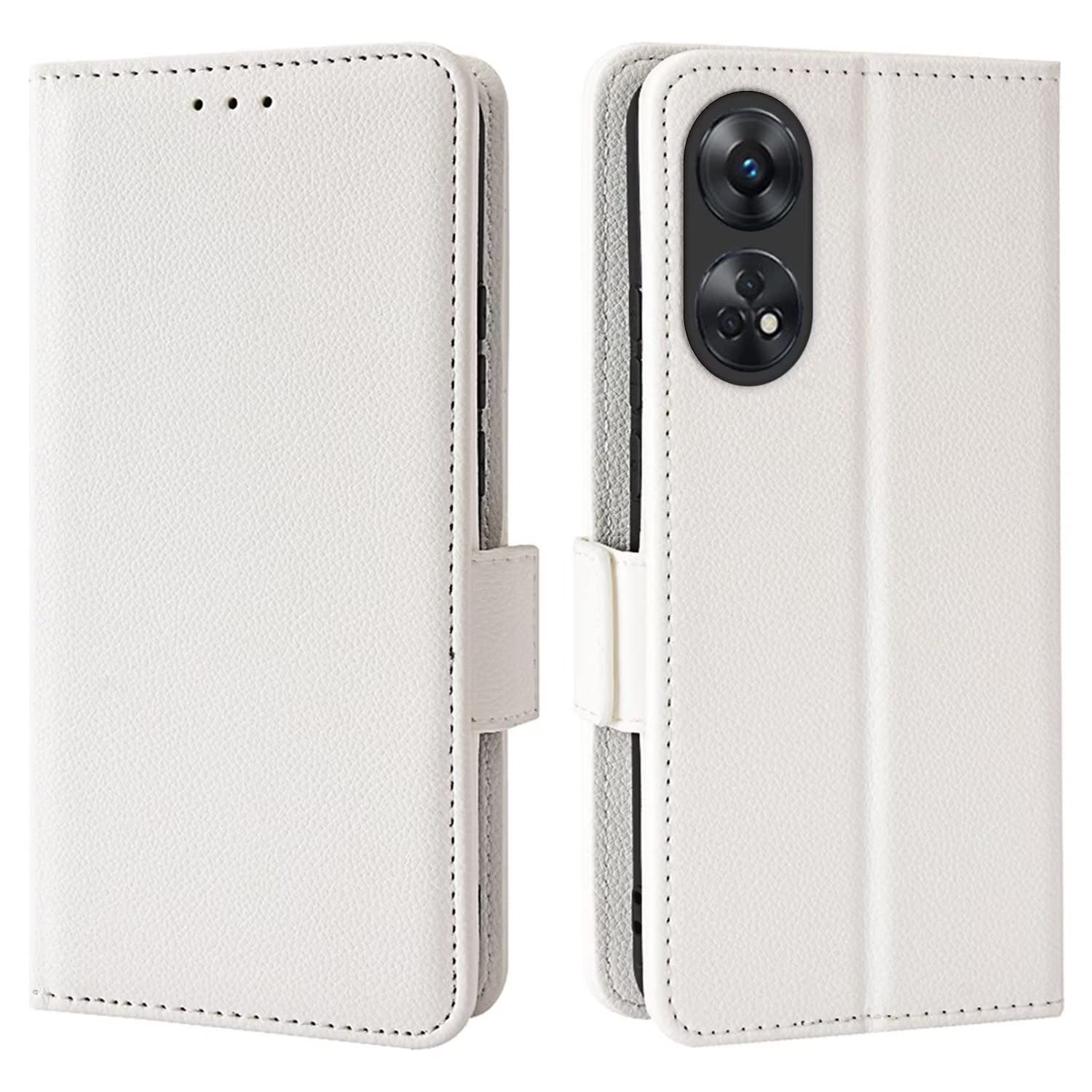 Topme Custodia in Pelle per OPPO Reno 8T (6.43 Inches), [ Cover per Telefono Serie Modello Litchi Semplice] - Bianco