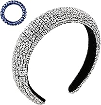 DONVITER Women's Rhinestone Bejeweled Wide Velvet Padded Super Sparkly and Comfortable Party Headbands Accessories (Silver)