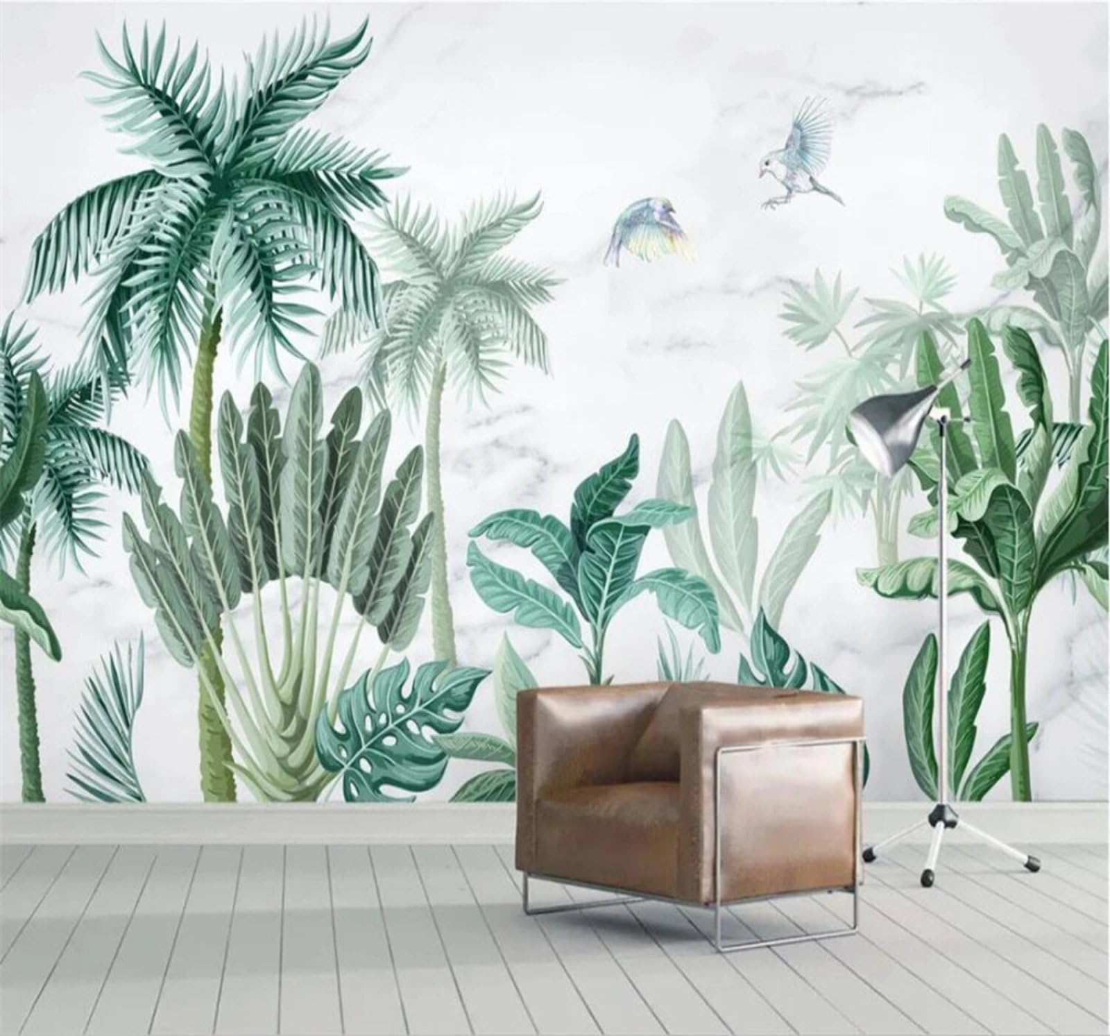 Wallpaper-3D-Xlm 400Cm×280Cm(B×H) Hand Drawn Fresh Green Plants Landscape 3D Wallpaper Easy Install Feature Office Living Room Sofa Bedroom Tv Background Wall Decoration-400Cm×280Cm