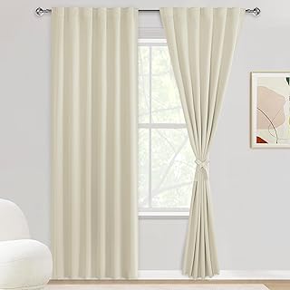 DWCN Cream Yellow Back Tab Curtains 84 inches Long for Living Room - Room Darkening Tieable Thermal Insulated Light Blocking Window Treatment Panels for Bedroom, 52 x 84 Inch, 2 Panels, Cream Yellow - Buy now