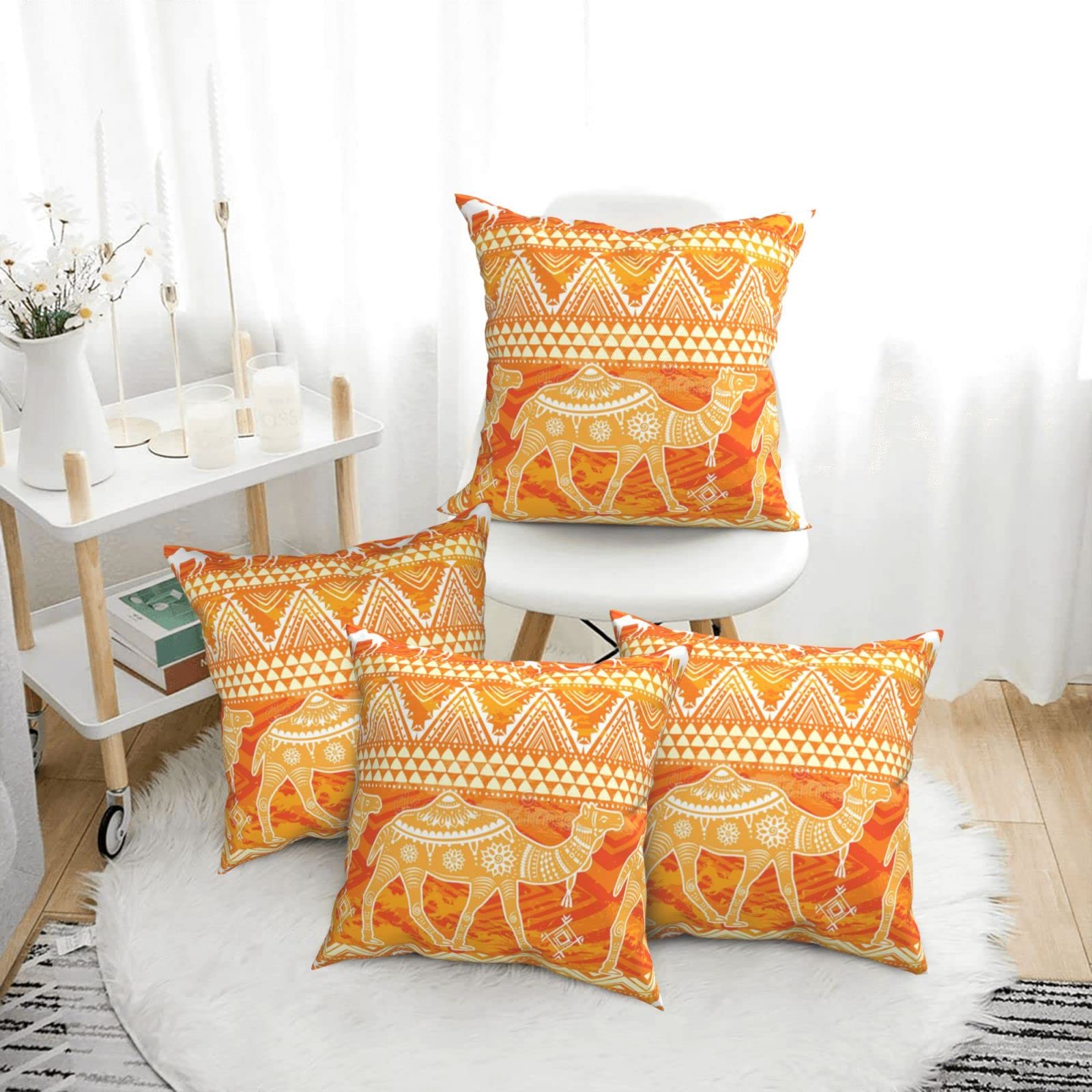 Amazon.co.jp: キャメル クッションカバー 45x45cm装飾枕カバー 4枚