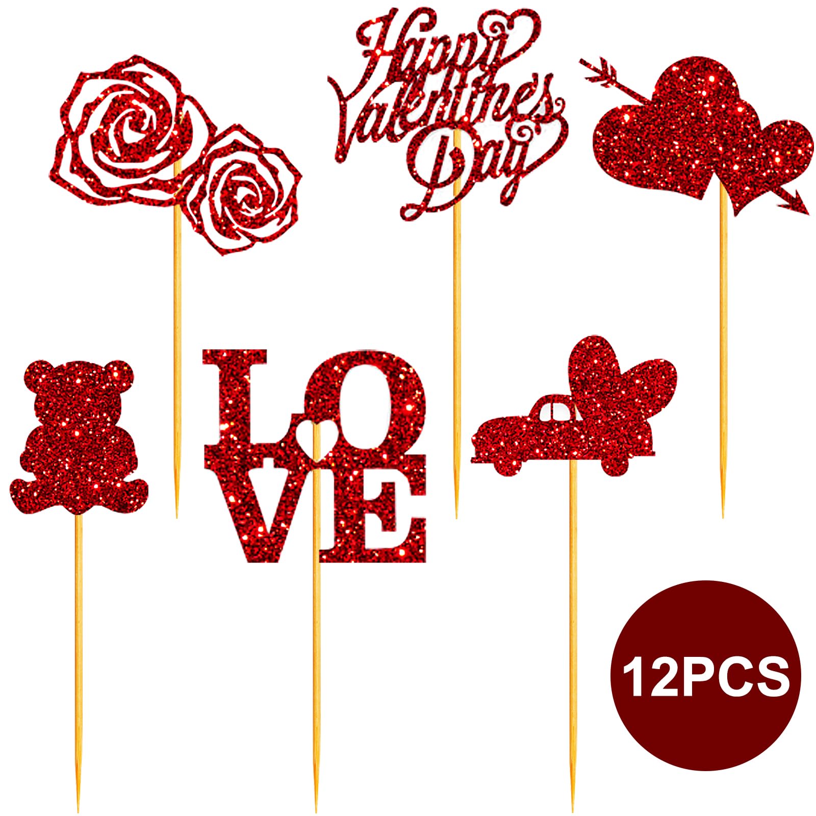 Morndew 24 Cupcake Topper Glitzer Rot Mit Pfeil – Für Valentinstag, Hochzeit, Geburtstag, Partydeko