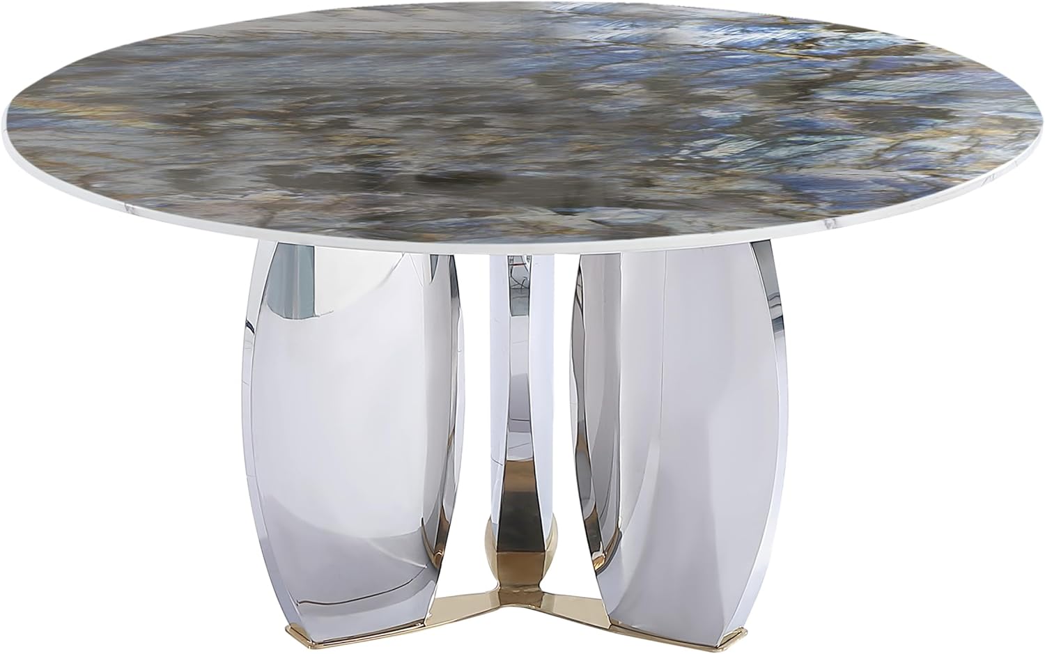 Modern Slate Round Dining Room Tables, Stainless Steel Pedestal Dining Table for Kitchen, Living Room (53.15 Inches)