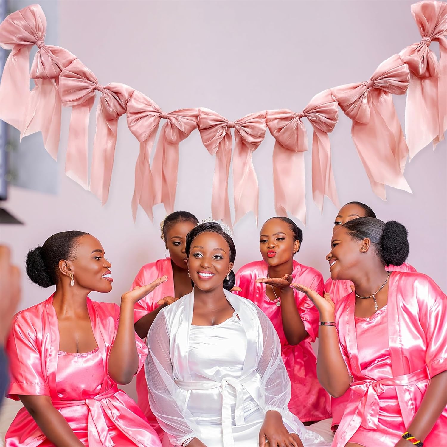 Pink Bow Garland Banner - Pre-Strung Bow Themed Party Decorations for Coquette Birthday Baby Shower Bridal Shower Bachelorette Decor Girly Party Supplies(Dusty Pink) - Image 4