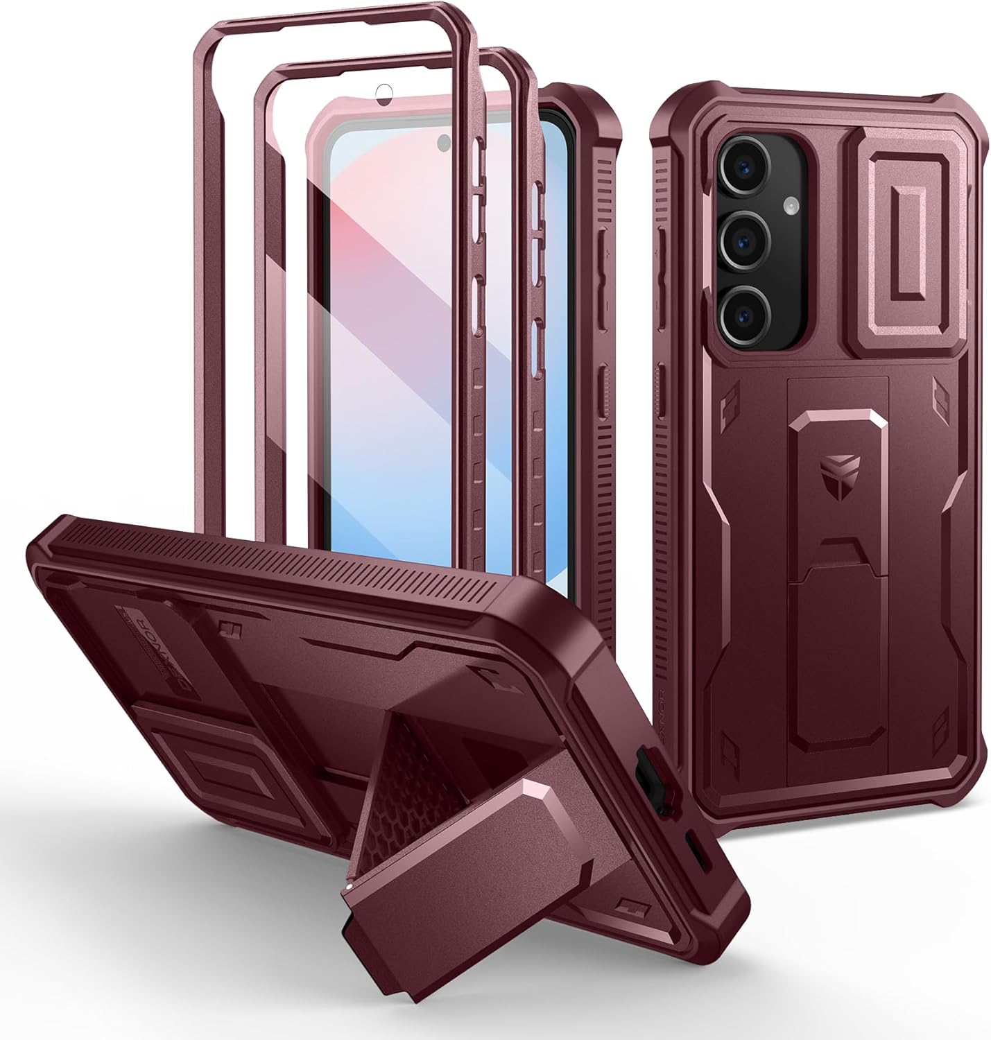 Dexnor for Samsung Galaxy S24 FE Case with Built-in Slide Camera Cover & Screen Protector & Kickstand,Heavy-Duty Shockproof Rugged Case Full-Body Bumper Protective Cover for Galaxy S24 FE(2024),Black