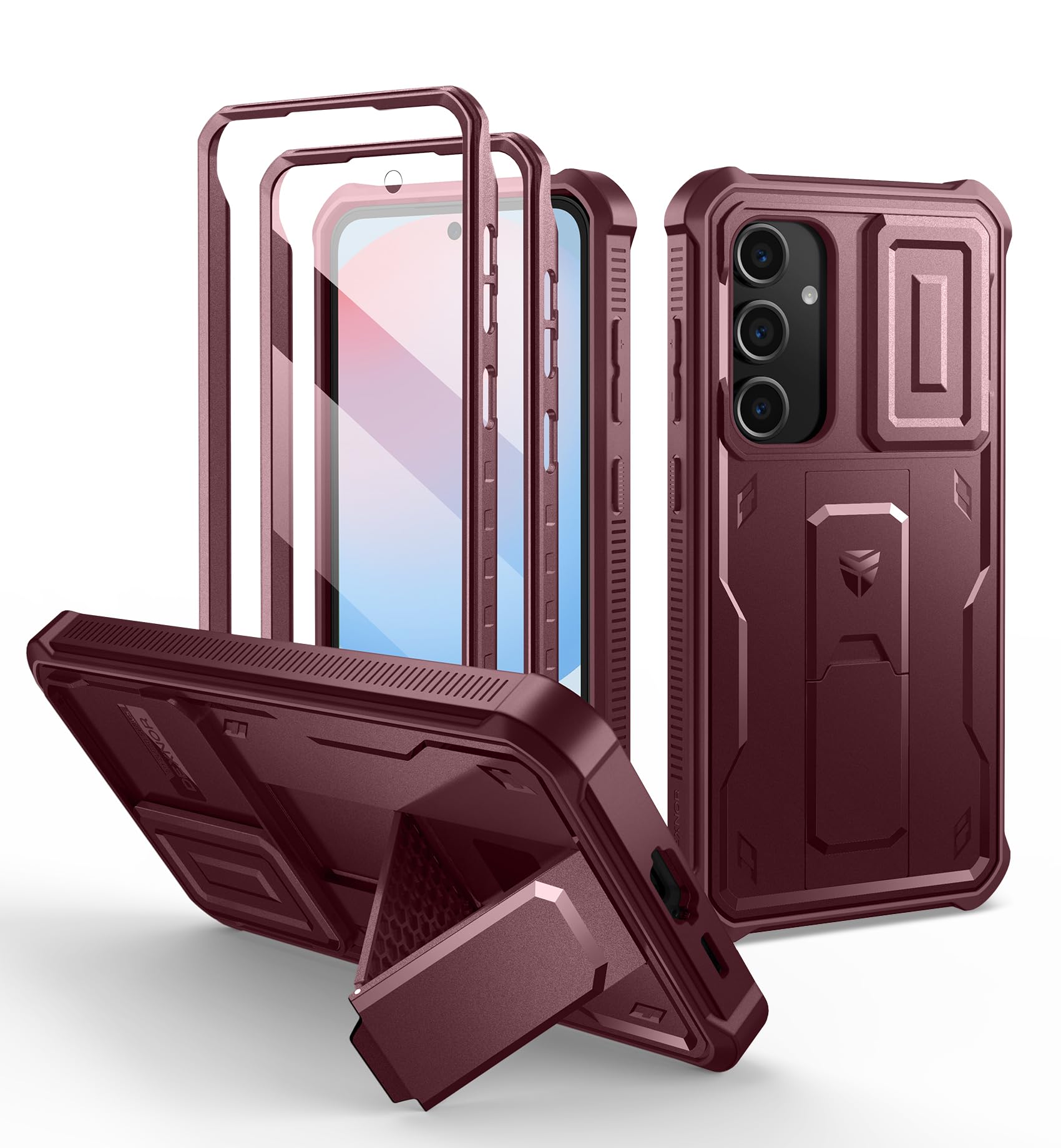 Dexnor for Samsung Galaxy S24 FE Case with Built-in Slide Camera Cover &amp; Screen Protector &amp; Kickstand,Heavy-Duty Rugged Case Full-Body Bumper Protective Cover for Galaxy S24 FE(2024),Maroon Red
