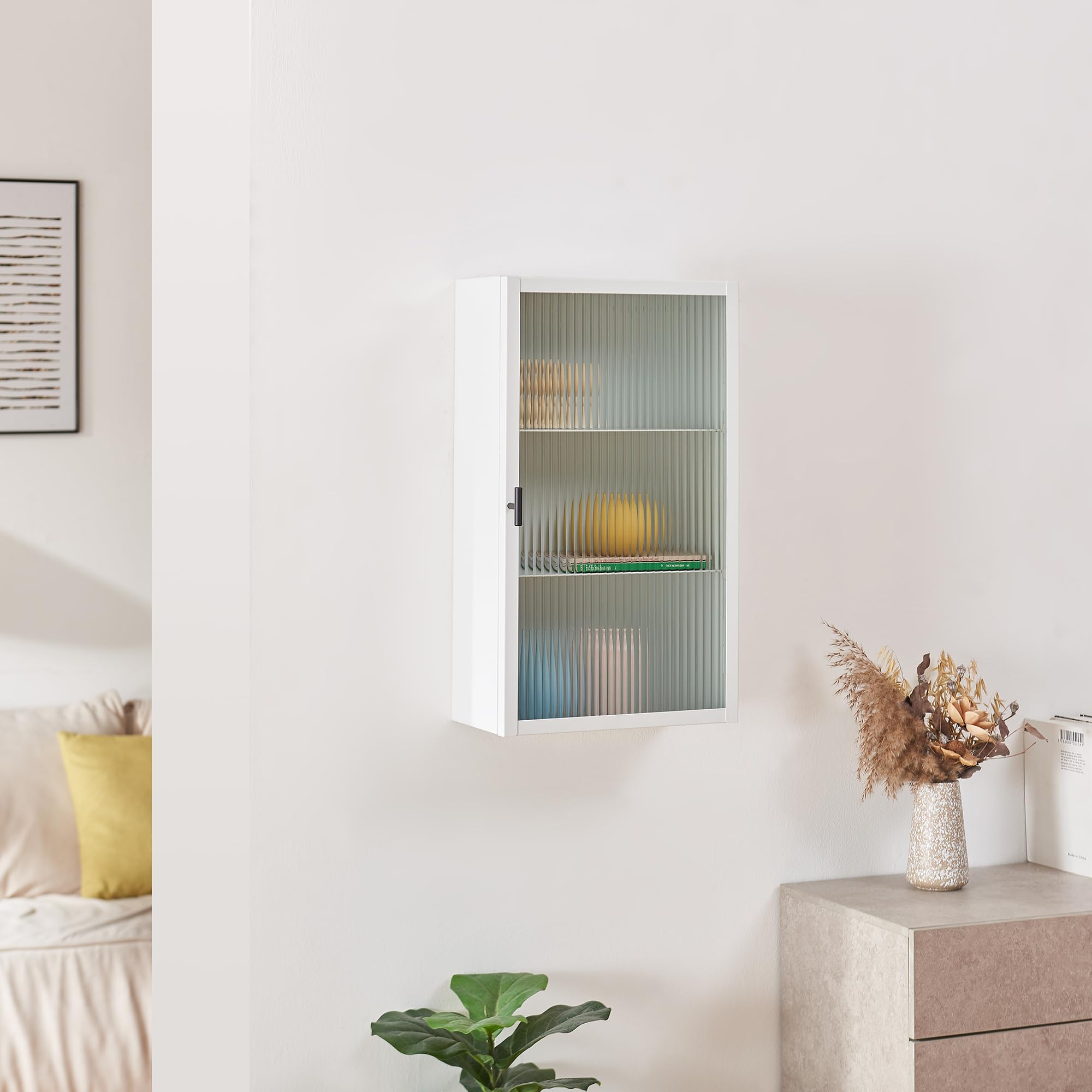 Armadietto Porta Medicinali A Parete In Metallo Bianco Con Vetro Smerigliato – 2 Ripiani, Serratura Di Sicurezza A Prova Di Bambino, Chiusura Magnetica, Per Bagno E Ufficio Medico