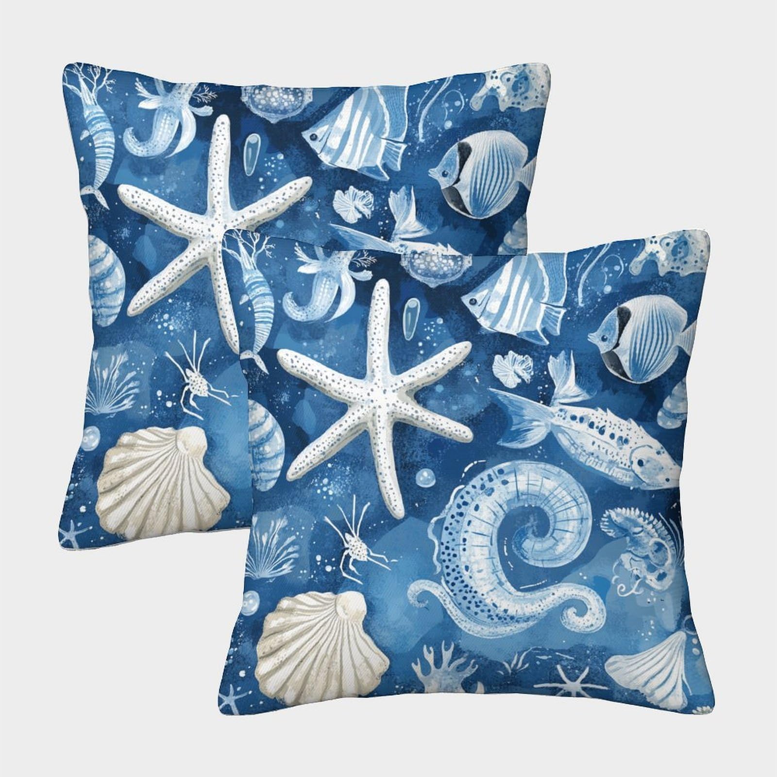 kaiyun 2 Pack Marine Life,Nautical Style 3D Image Printed Single-sided Cushion Cover 50x50cm