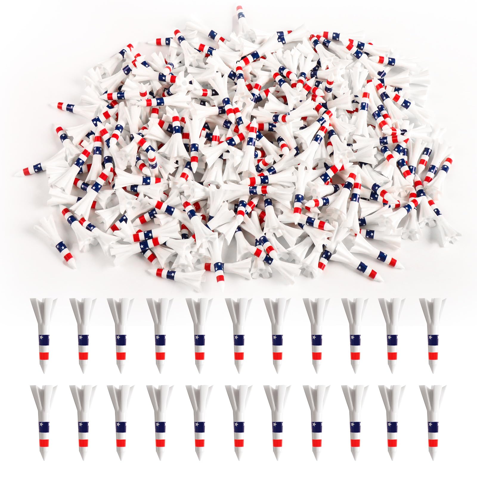 GKandi Golf Tees 5 Prong Design Plastic Short Golf Tees 1 1/2 Inch Bulk for Women Men Ladies Clubs Golf Balls 50/100 Count White Blue (USA Flag, 100pcs)