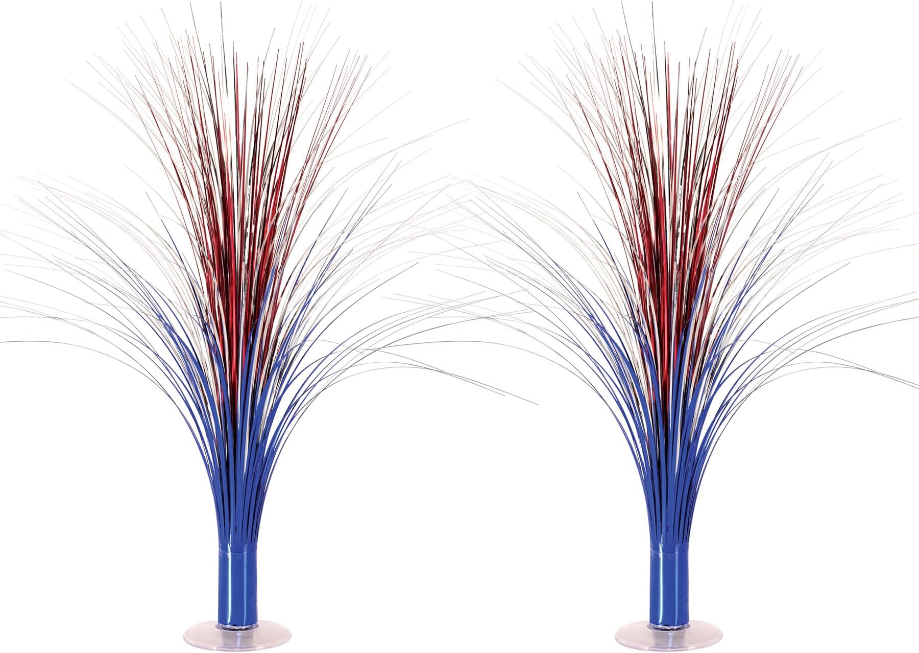 Beistle 2-Pack Plastic Metallic Spray Centerpieces in Red, Silver, & Blue, Patriotic Party Decorations for 4th of July, Memorial Day, American Party Supplies, 19"