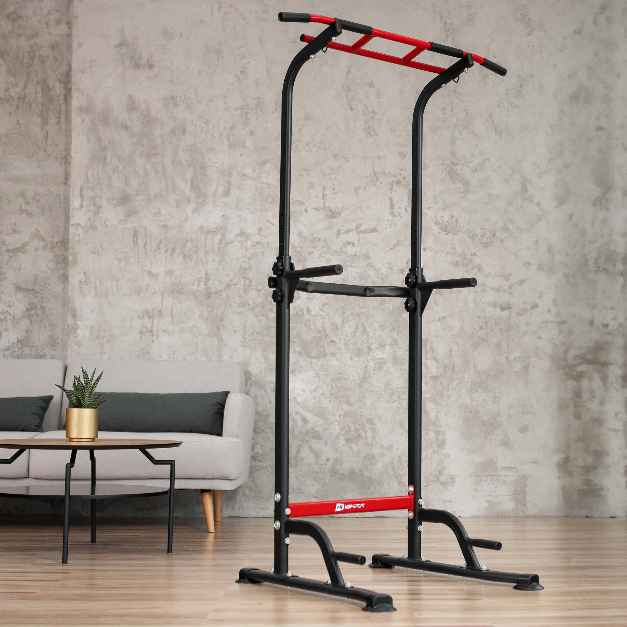 HOP-SPORT® Power Tower HS-2012K avec Station de dips, Tour de Musculation Multifonction Complet avec Barre de Traction réglable, Chaise Romaine avec Charge Max. 150 kg