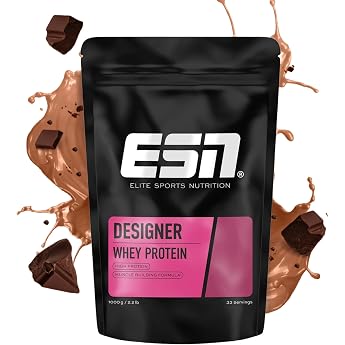 ESN Designer Whey Protein, Chocolate, 1000 g Pouch | Up to 23 g protein per serving, ideal for muscle building and maintenanc
