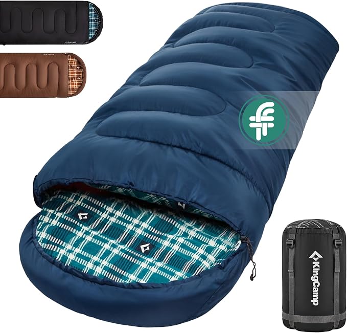 KingCamp – KingCamp Schlafsack Erwachsene,100% Baumwolle Flanell Futter