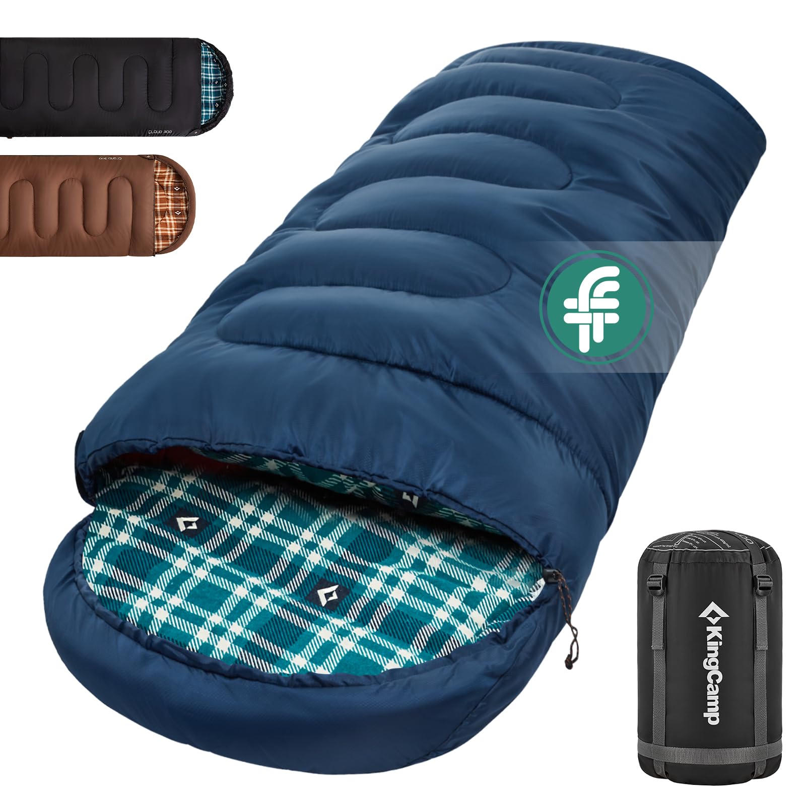 KingCamp Unisex Adult Sleeping Bag, 400 g, Navy Blue, Large