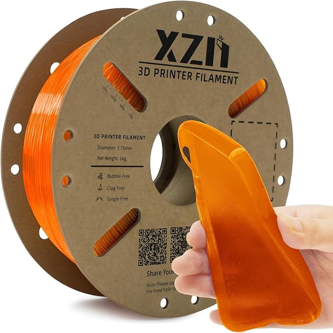 TPU Filament 1.75mm 95A Soft Flexible 3D Printer Filament, 1kg Spool (2.2 lbs), Dimensional Accuracy +/- 0.02 mm (Clear Orange...