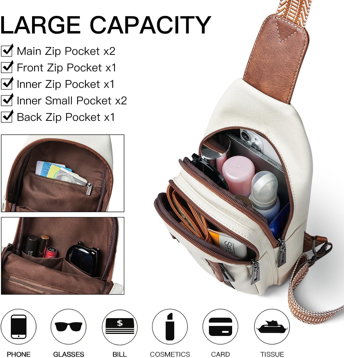 7L Sling Bag for Women Men Leather Small Sling Backpack Daypack Anti Theft Fanny Pack Crossbody Purse Travel - Image 4