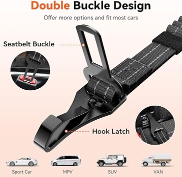 2Pcs Dog Seat Belt, Dog Car Seat Belt Bungee for Pet, Gray & Black