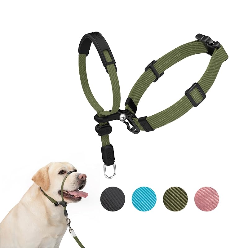 Cabresto de cabeça para cães com ajuste rápido e protetor de silicone SVD.PET, Army Green, tamanho M para focinhos longos