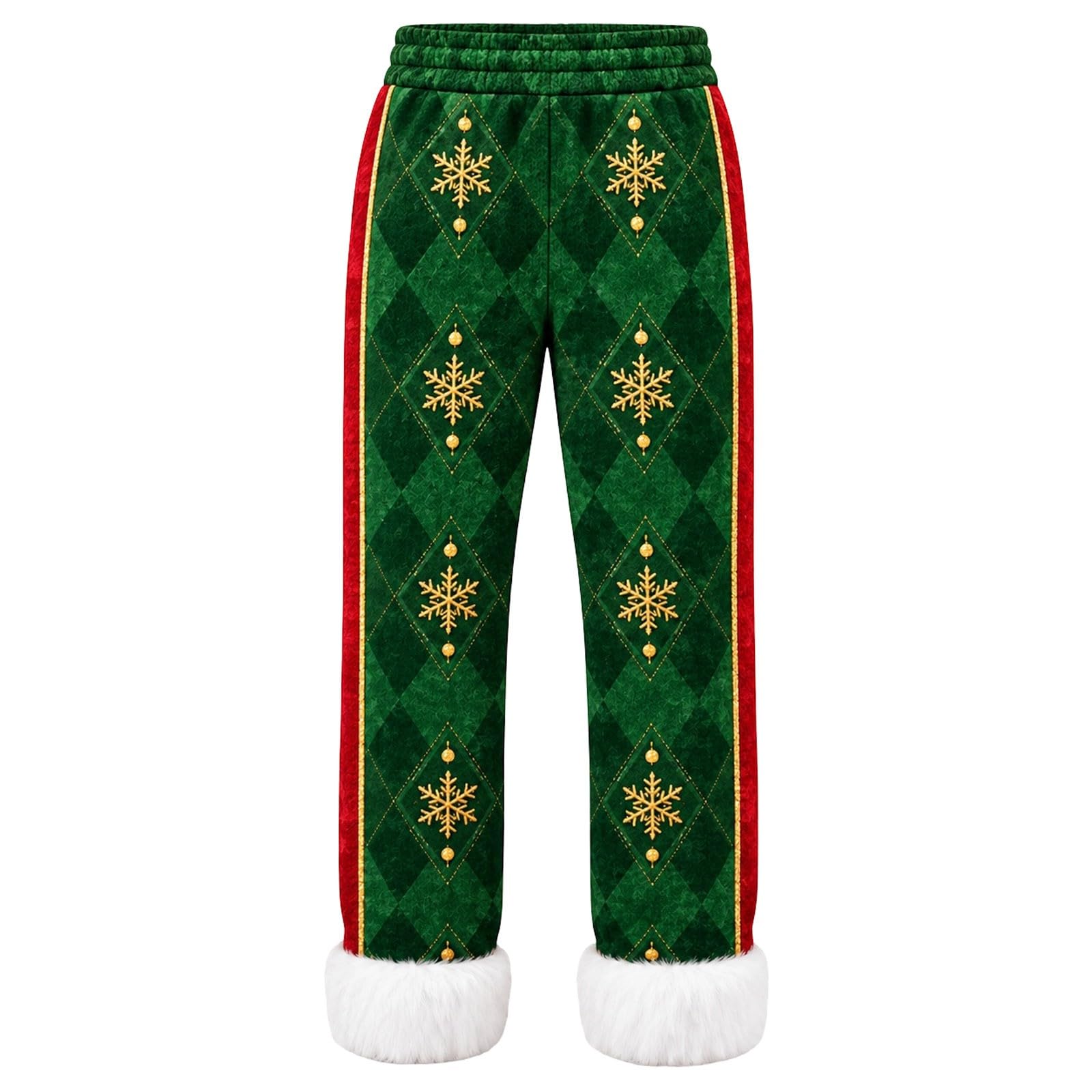 Christmas Costume Pants for Men Green Flannel Xmas Holiday Trousers with Pl