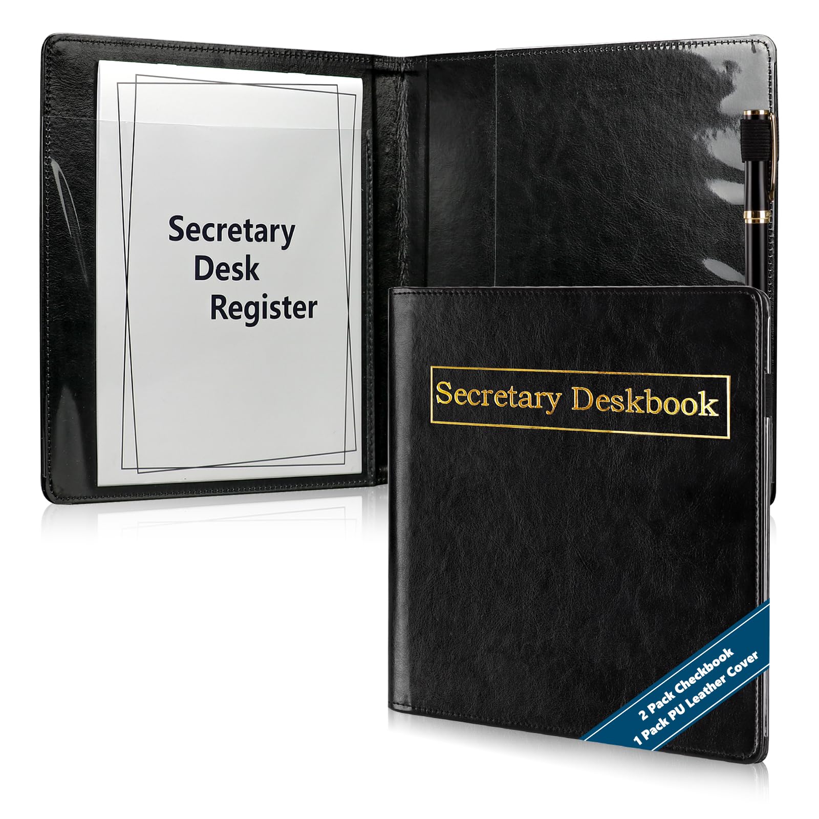 3 Pack Secretary Deskbook Check Register Cover 8.4*9 Inch Transaction Register Book 6.3*8.2 Inch Checkbook Transaction Register Executive Checkminder