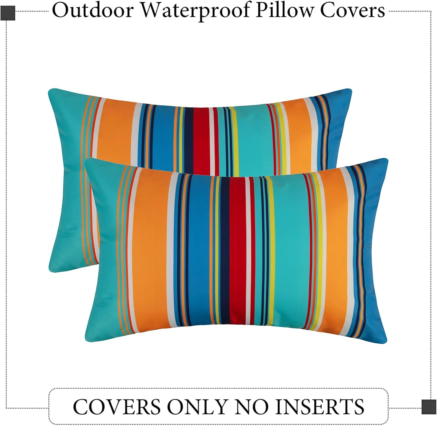 Pyonic Outdoor Lumbar Pillow Covers Set of 2 Waterproof Throw Pillow Covers Decorative Patio Pillows for Patio Tent Garden Beach,12x20 Inches,Color Stripe(Blue) - Image 3