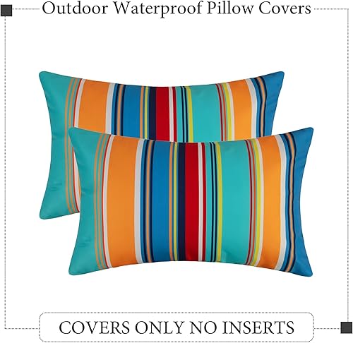 Miniatura 10 de Pyonic Juego de 2 fundas de almohada para exteriores, impermeables, decorativas, cuadradas, para patio, tienda de campaña, jardín y playa, 18 x 18