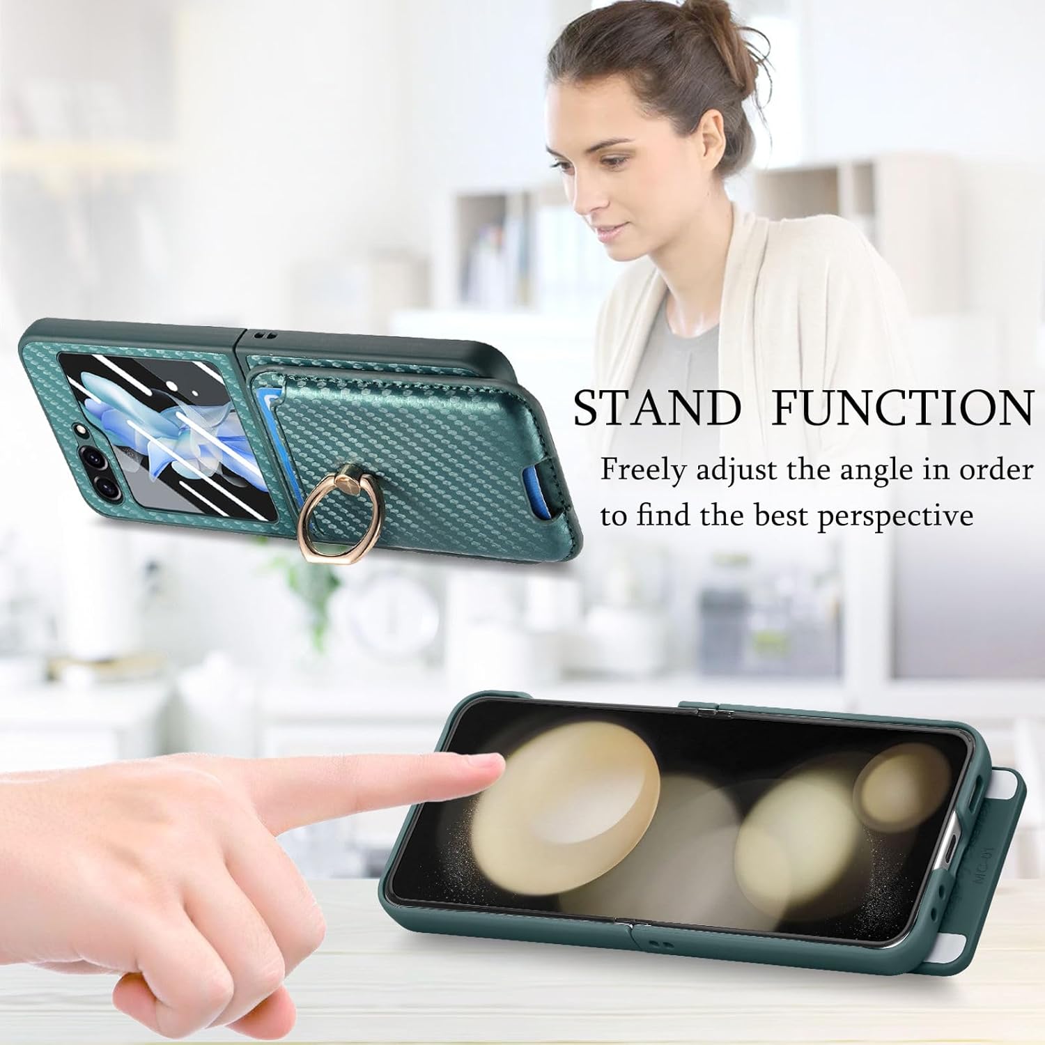 Asuwish Phone Case for Samsung Galaxy Z Flip 5 5G 2023 with Tempered Glass Screen Protector Detachable Magnetic Card Slot Ring Holder Wireless Charging Cell Wallet Cover for ZFlip5 Z5 G Flip5 5Z Green