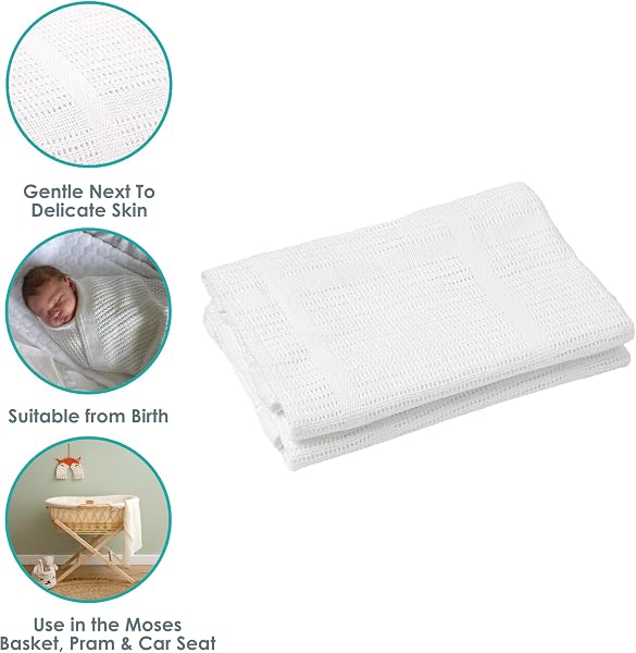 Clair de Lune Soft Cotton Cellular Shawl Baby Pram Blanket White 70 x 90 cm - 3