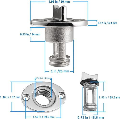 Miniatura 2 de Tapón de drenaje ovalado para garboard, tapón de drenaje de acero inoxidable 316 marino que se adapta a agujeros de 1 pulgada, con anillo de sellado