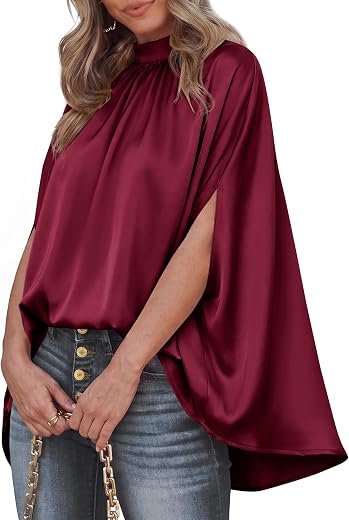 BTFBM Women Mock Neck Batwing Short Sleeve Summer Tops 2023 Spring Loose High Low Hem Casual Oversize Blouses Shirts Top