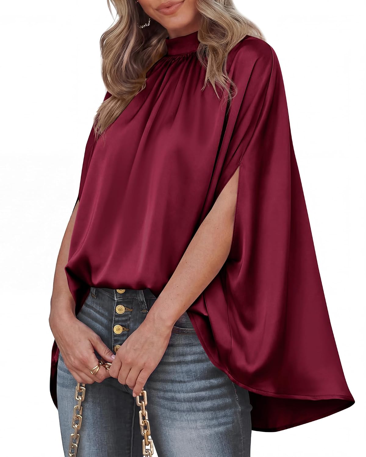 BTFBM Women Mock Neck Batwing Short Sleeve Summer Tops 2023 Spring Loose High Low Hem Casual Oversize Blouses Shirts Top - Review, Price and Buying Guide