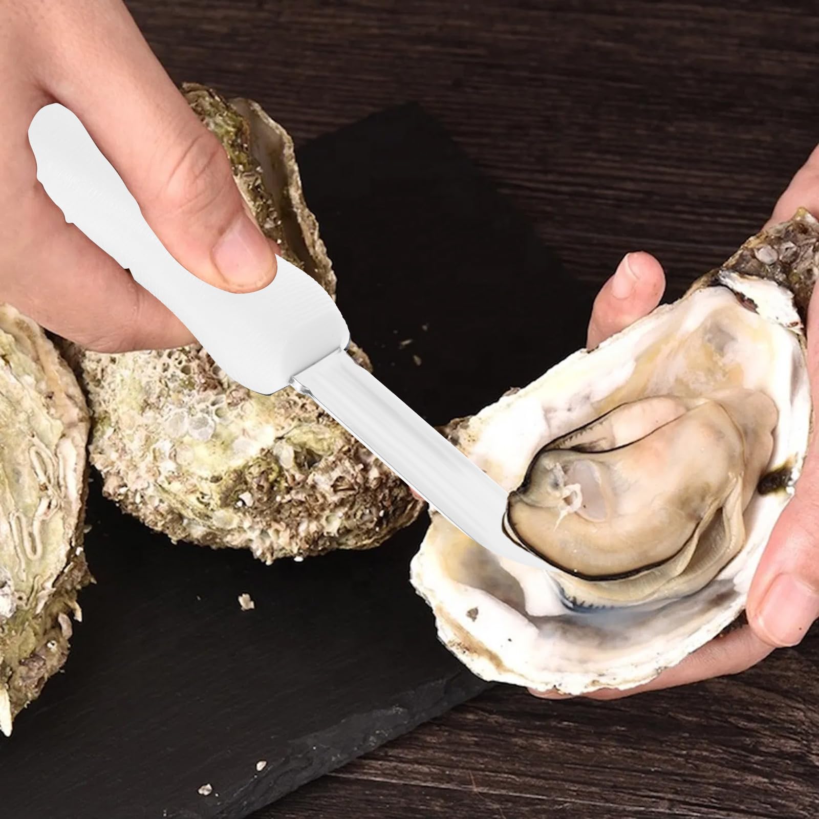 Austernmesser Austernmesser aus Edelstahl mit Muschelmesser und rutschfestem ABSGriff vielseitiges GarnelenDarmentfernungswerkzeug für Meeresfrüchteliebhaber Küchenwerkzeug(Weiß)