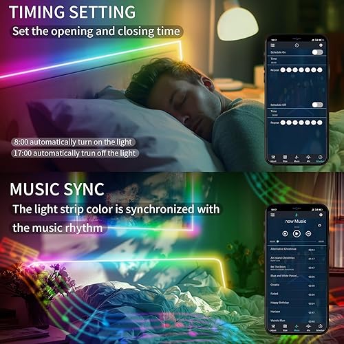 Miniatura 5 de BUNACET COB - Tira de luz LED RGB+IC de 20 pies, tira de luz de cinta de 24 V con control remoto RF inteligente App botón controlador de