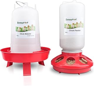 ZenxyHoC Chick Feeder Waterer Set: 0.3 Gal Feeder & 0.4 Gal Waterer, 3 Adjustable Heights for Baby Chicks Poultry Brooder