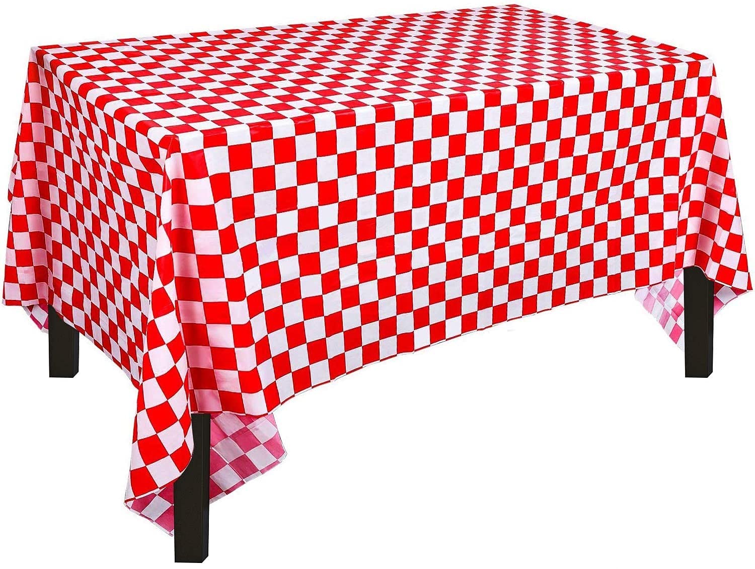 2 Pack Plastic Tablecloth Red and White Checkered Disposable Tablecloths Rectangle 54 inch x 108 inch Wipe Clean Waterproof Table Cover for Kitchen Party Supplies and Outdoor Picnic Barbecue