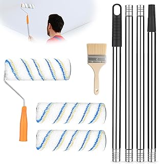 Farbroller mit Teleskopstange Malerrolle: Farbrolle Alulegierung mit Verlängerungsstange 40-160 cm mit 3 Farbwalze Malerset für Wandfarbe (Blau)