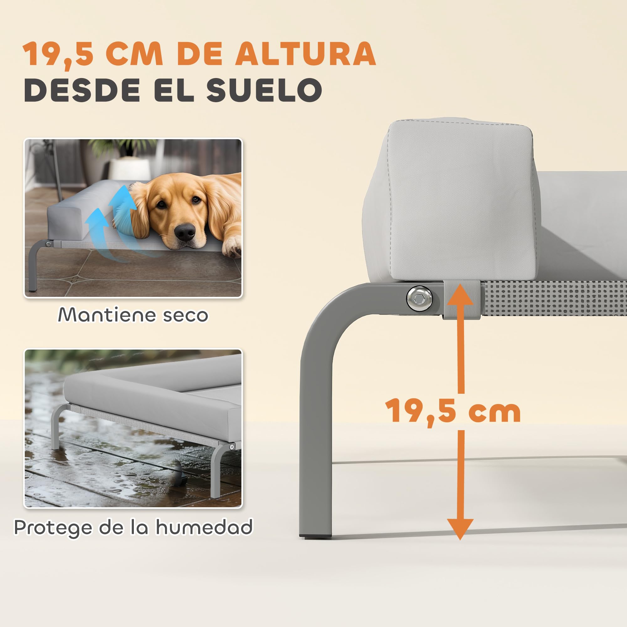 PawHut Cama Elevada para Perros Refrescante con Refuerzos Extraíbles Cama Elevada para Perros Grandes Portátil con Malla Transpirable Marco de Acero para Interior Exterior 130x90x30 cm Gris Claro